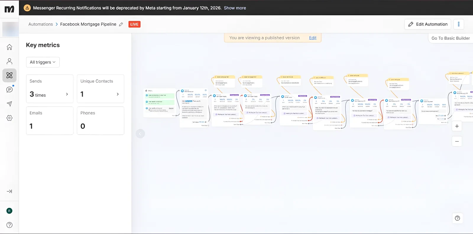 Published Messenger flow that collects details step by step and saves them to contact fields.