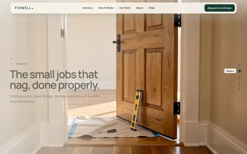Fixwell hero scene two: The small jobs that nag, done properly, at an oak door.