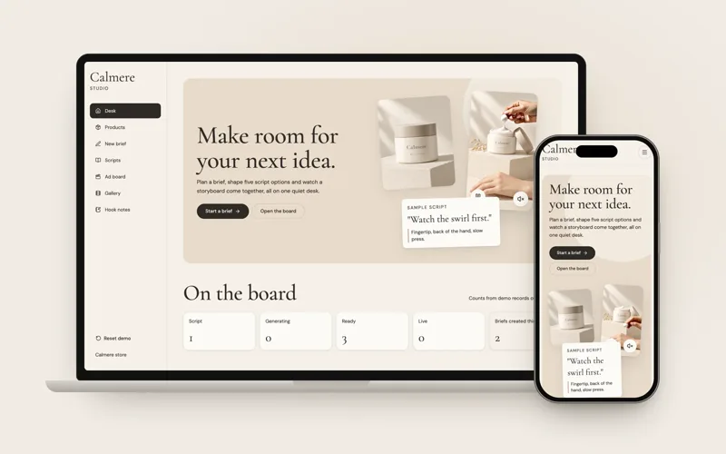 Calmere Studio web app