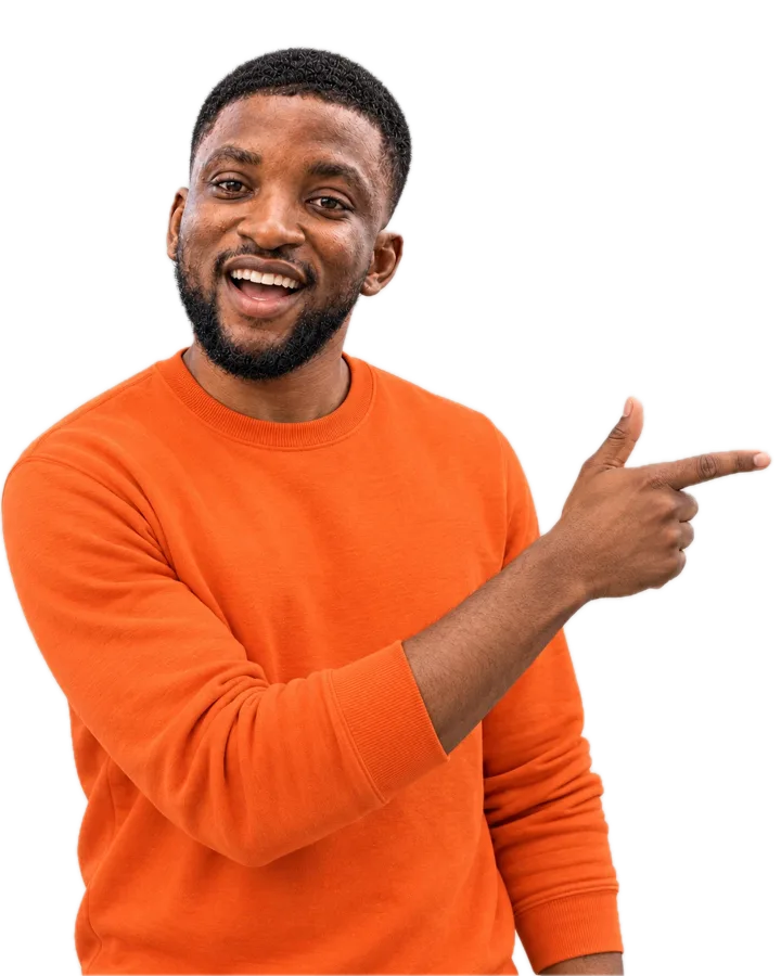Isaac Christian laughing and pointing at the text beside him